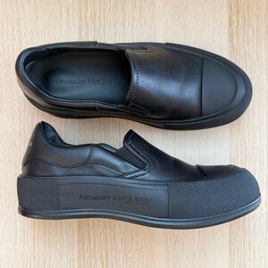 Alexander McQueen Black Leather Slip-On Platform Sneakers
